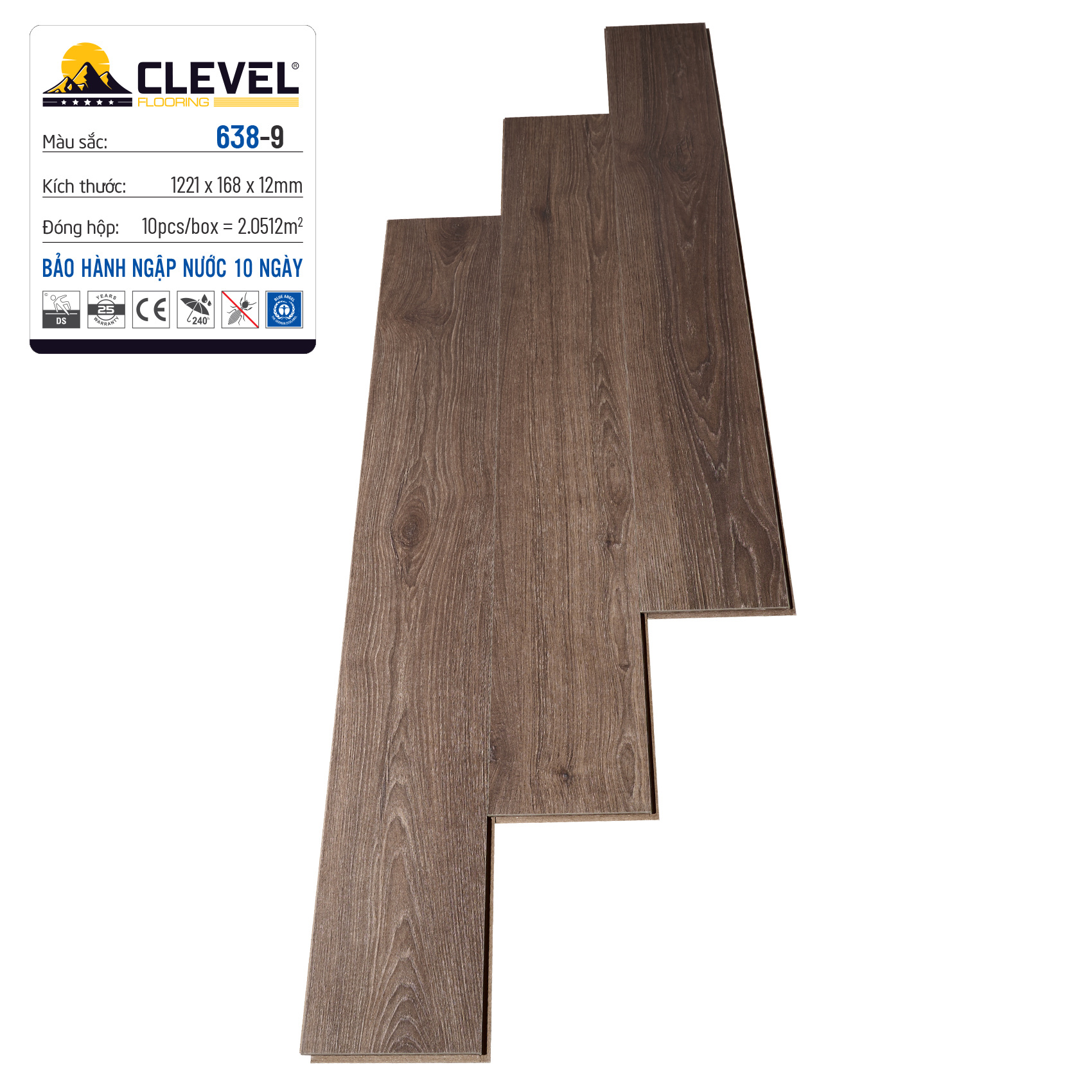 Sàn gỗ CLEVER sần theo vân 638 - 12